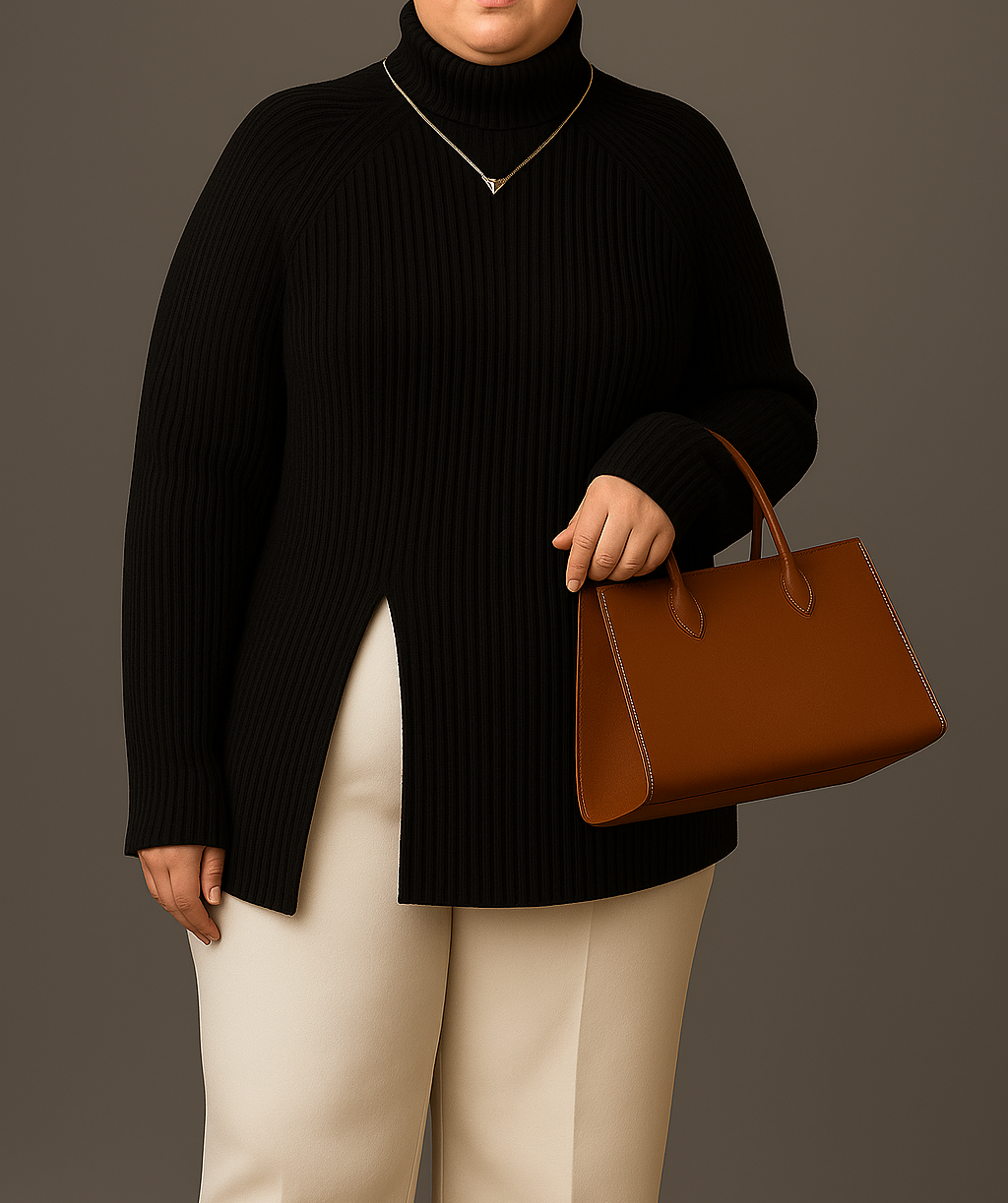 Pull Col Roulé Côtes Pour Femme | Fente Latérale