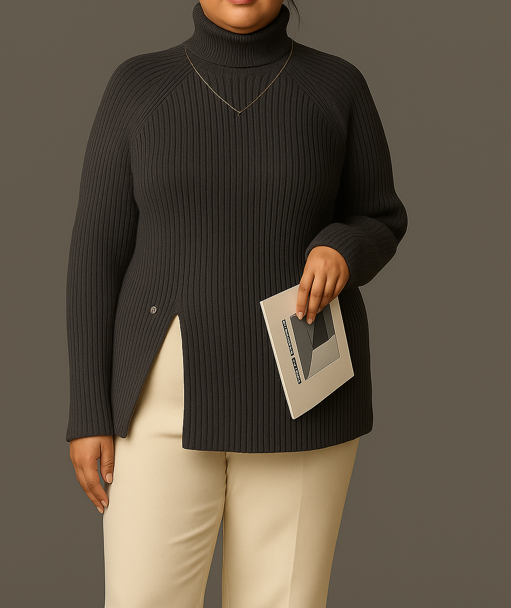 Pull Col Roulé Côtes Pour Femme | Fente Latérale