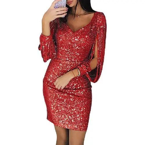 Robe De Soirée Scintillante Pour Femme | Détail Fente Aux Manches