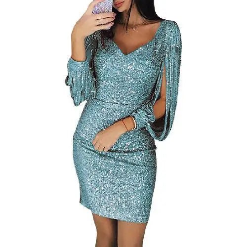Robe De Soirée Scintillante Pour Femme | Détail Fente Aux Manches
