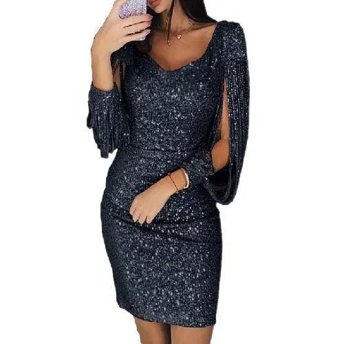 Robe De Soirée Scintillante Pour Femme | Détail Fente Aux Manches