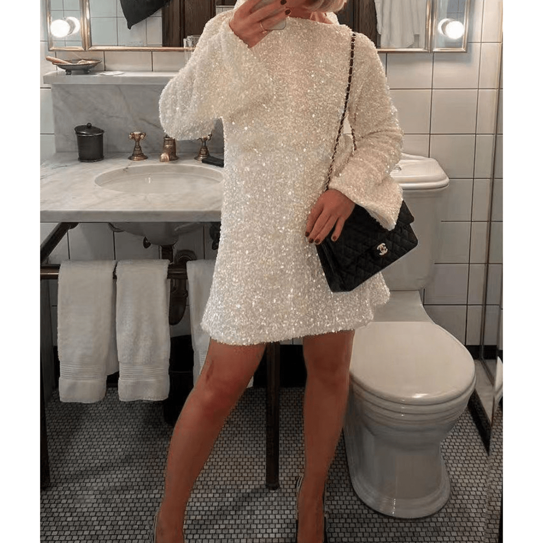 Robe De Soirée Pailletée Pour Femme | Manches Longues