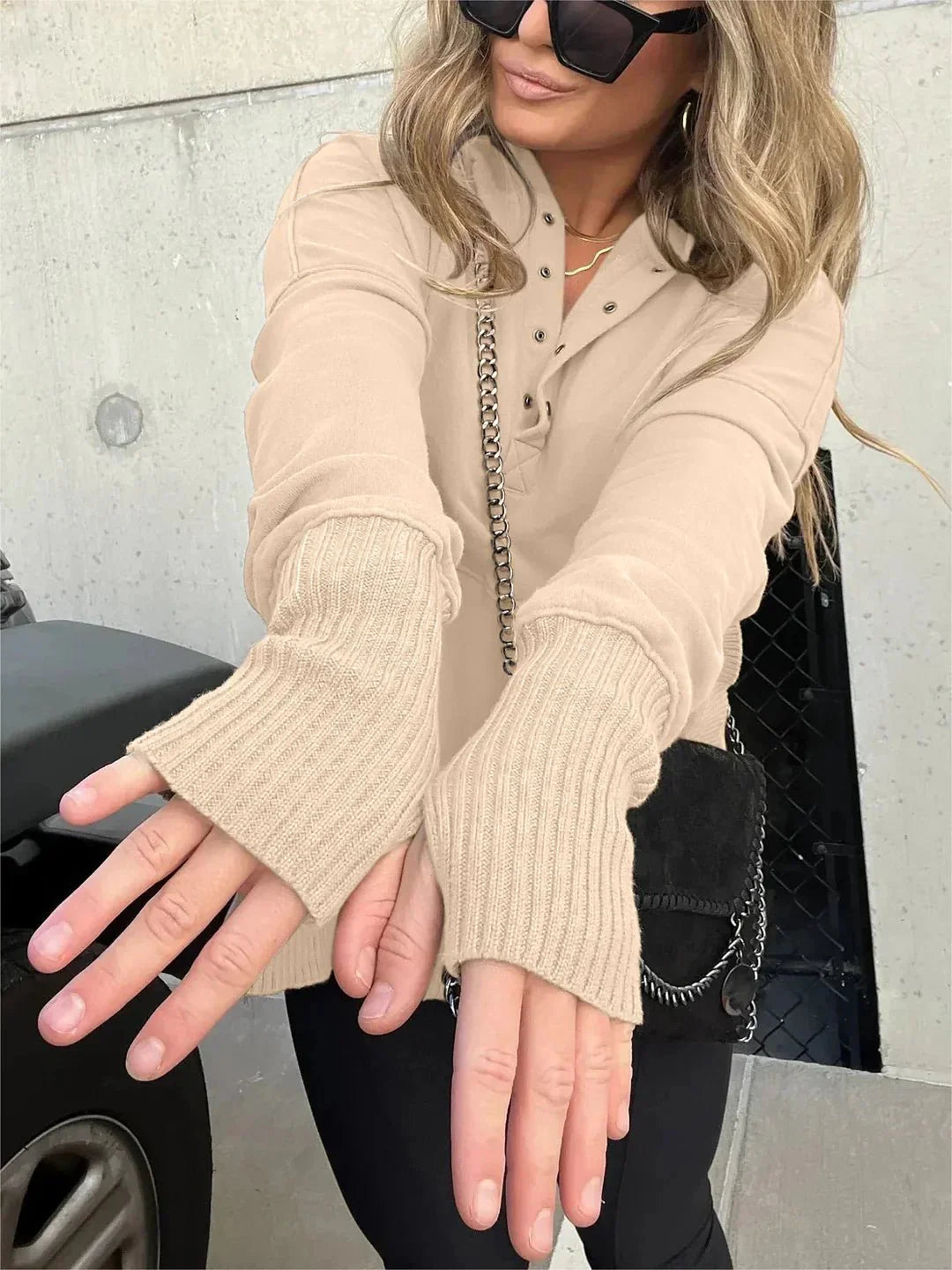 Sweat à Capuche Boutonné Pour Femme | Manches Avec Trou Pour Le Pouce