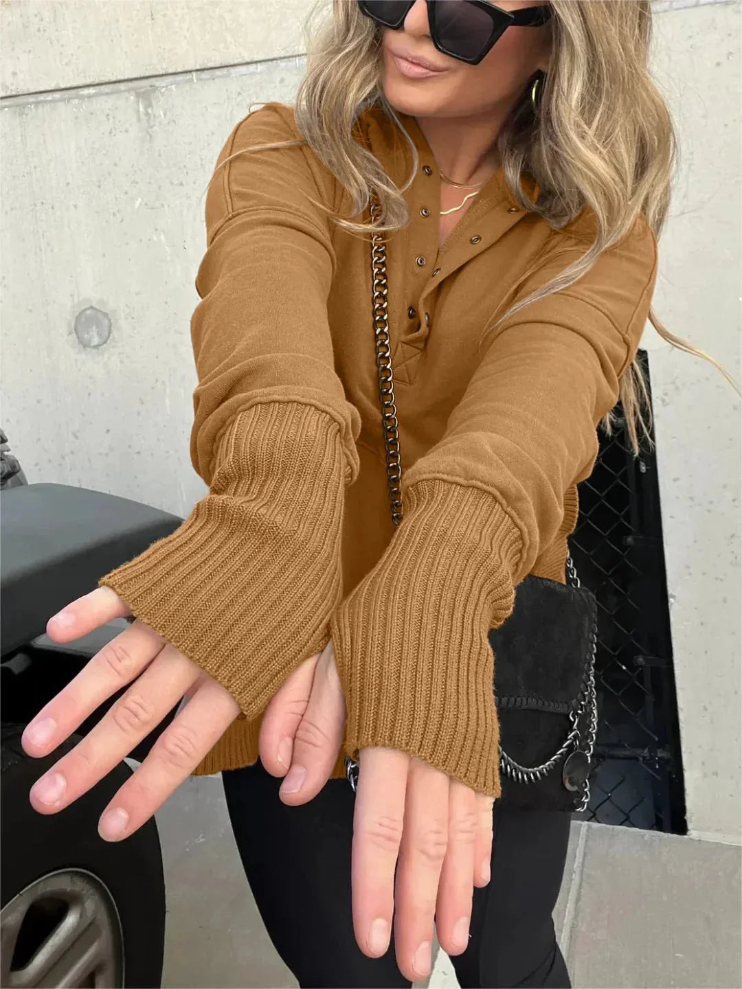 Sweat à Capuche Boutonné Pour Femme | Manches Avec Trou Pour Le Pouce