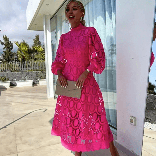 Robe Midi En Dentelle Pour Femme | Manches Formelles