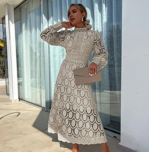 Robe Midi En Dentelle Pour Femme | Manches Formelles