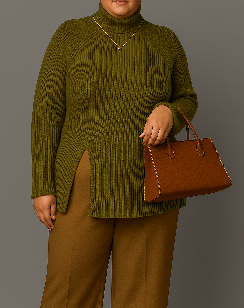 Pull Col Roulé Côtes Pour Femme | Fente Latérale