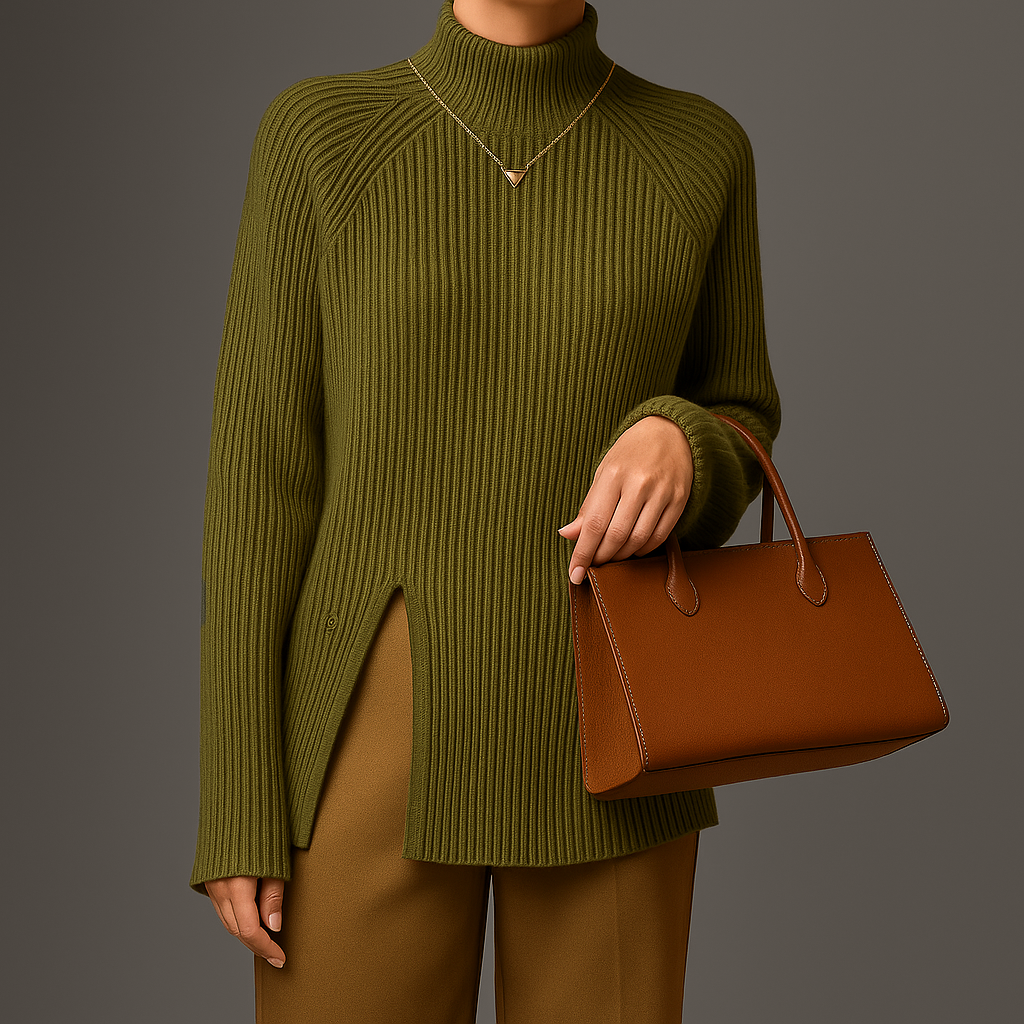 Pull Col Roulé Côtes Pour Femme | Fente Latérale