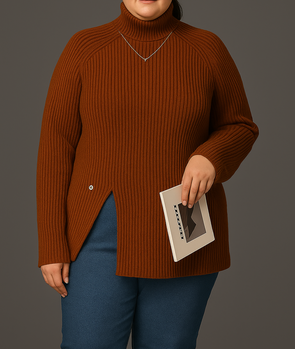 Pull Col Roulé Côtes Pour Femme | Fente Latérale