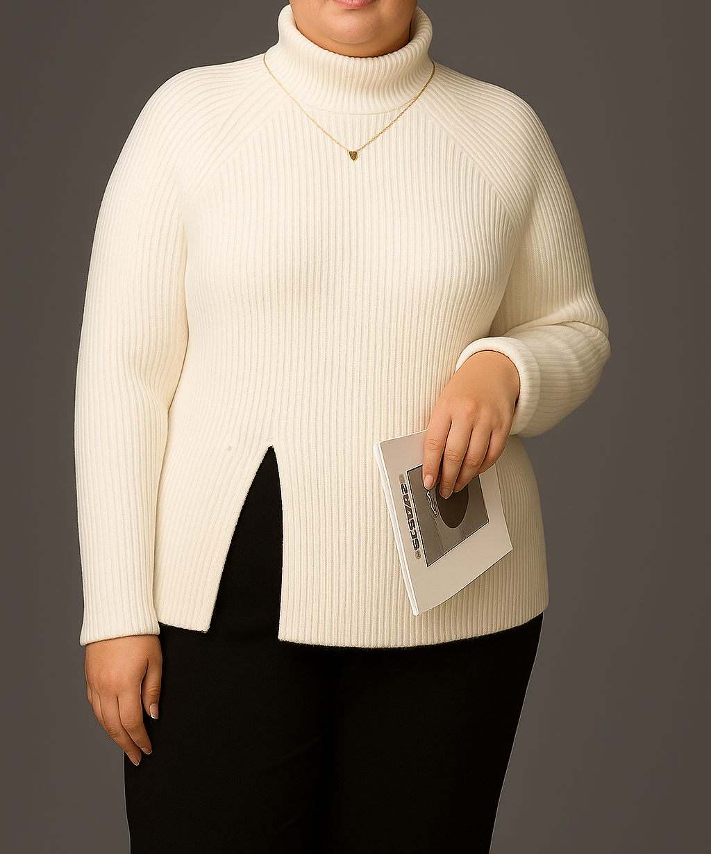 Pull Col Roulé Côtes Pour Femme | Fente Latérale