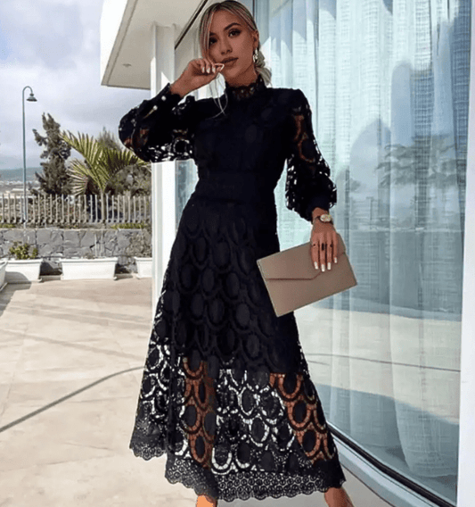 Robe Midi En Dentelle Pour Femme | Manches Formelles